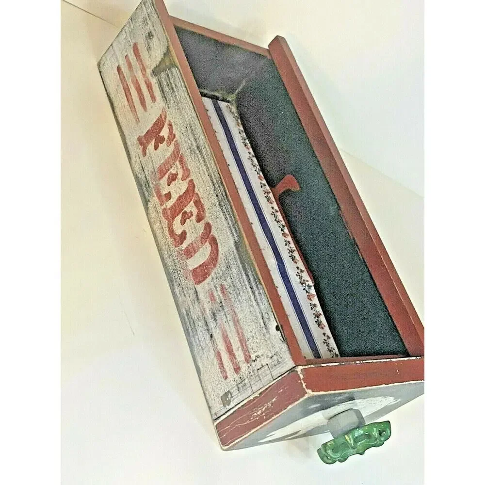 Farmhouse Wood Drawer Crate w/ Vintage Pig Feed Spigot Handle, Red/Black